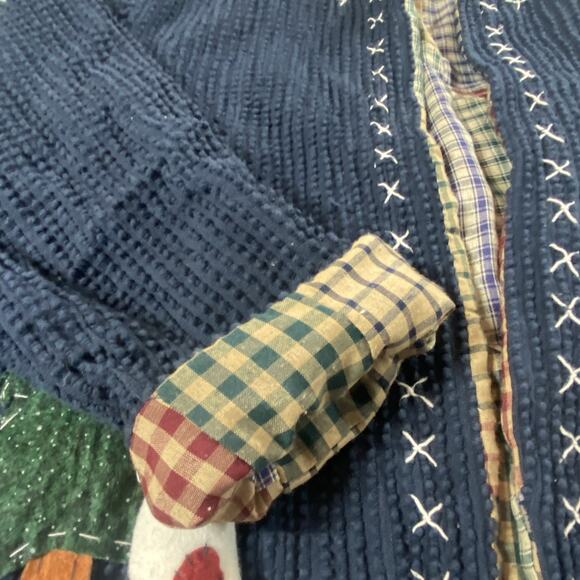 Chenille Jacket Cottagecore Granny Sweater Cardigan Snowman Country christmas - Picture 8 of 16